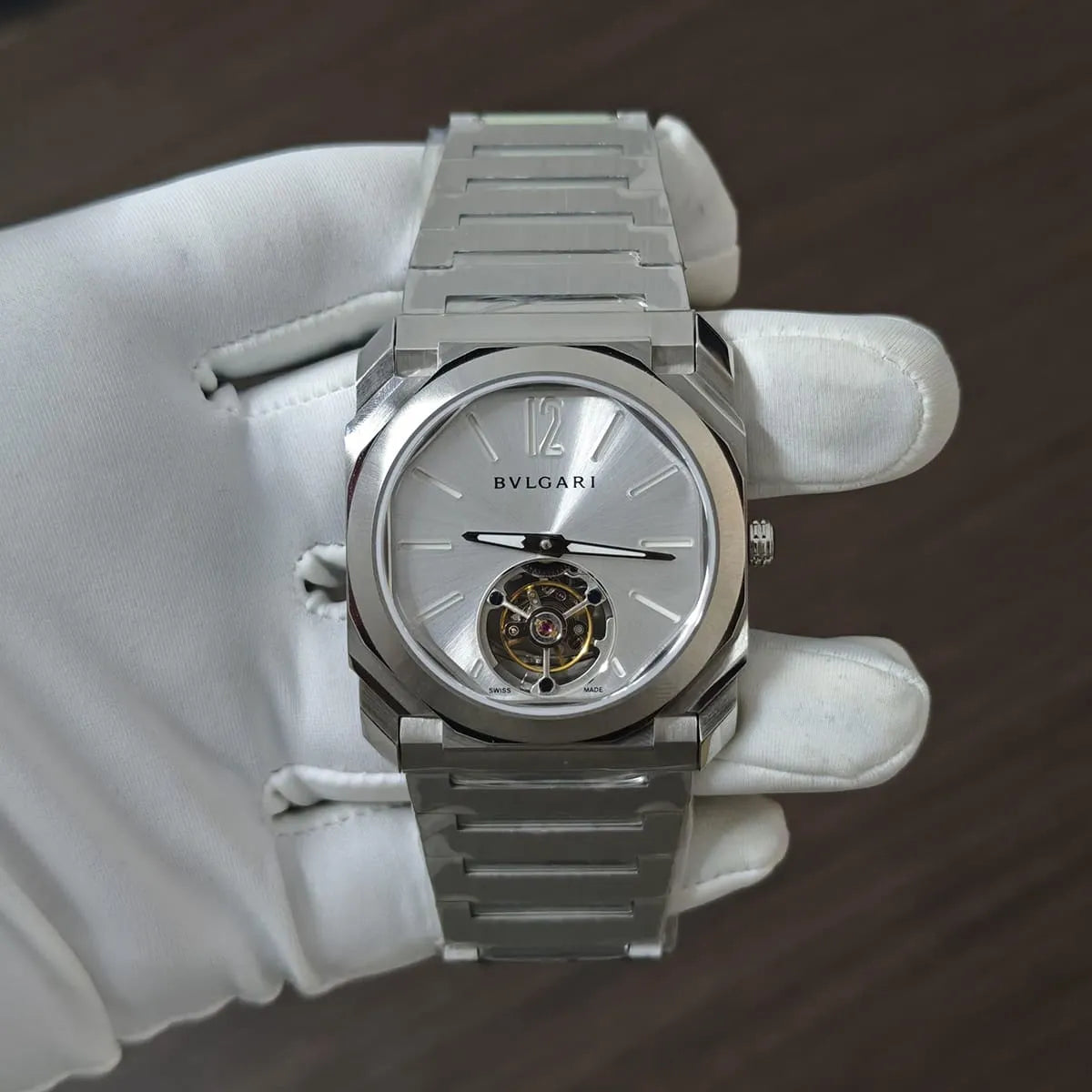 Bvlgari Men’s Octo Silver Dial Open-Heart Watch