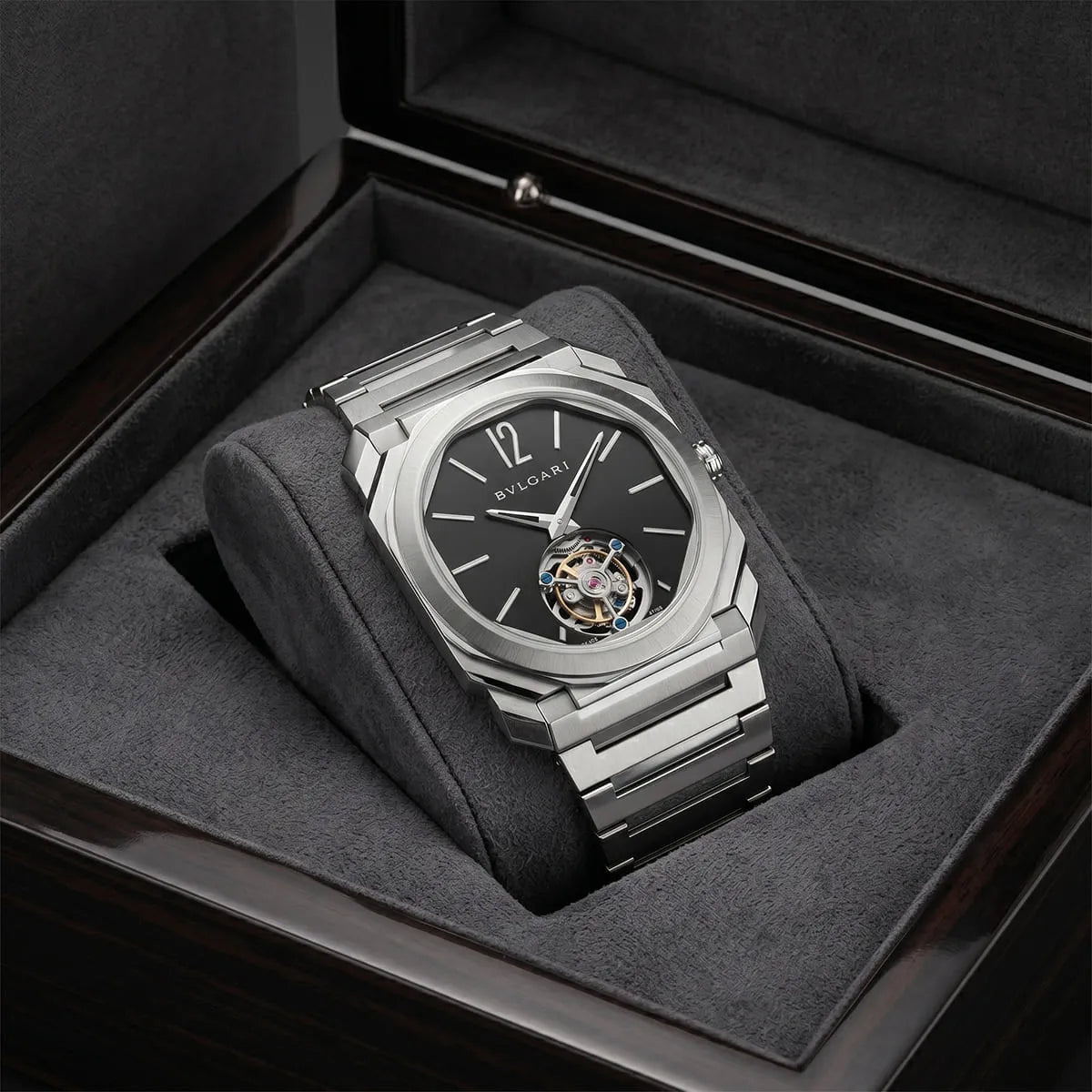 Bvlgari Men’s Octo Black Dial Tourbillon-Style Watch