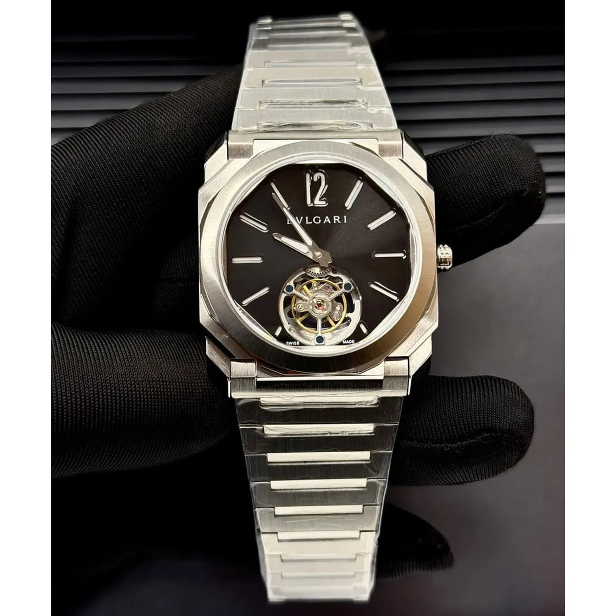 Bvlgari Men’s Octo Black Dial Tourbillon-Style Watch