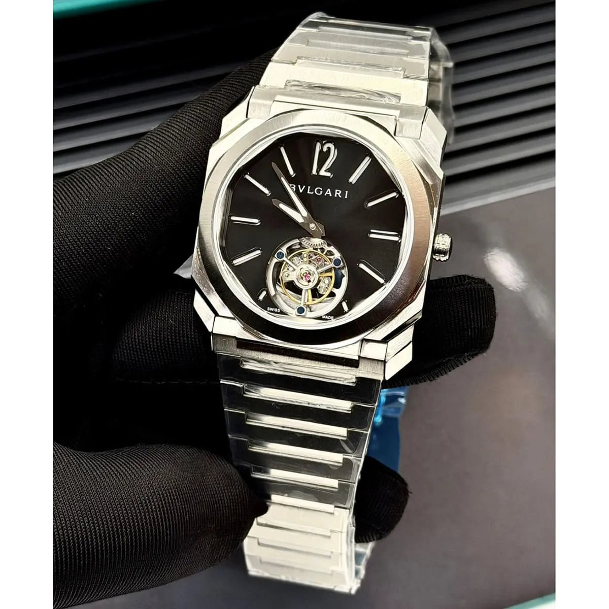 Bvlgari Men’s Octo Black Dial Tourbillon-Style Watch