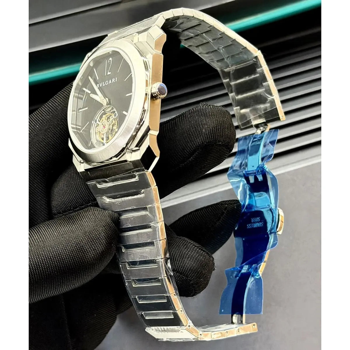 Bvlgari Men’s Octo Black Dial Tourbillon-Style Watch