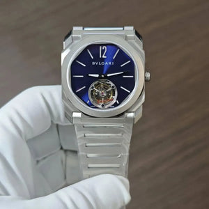 Bvlgari Men’s Octo Blue Dial Tourbillon-Style Watch