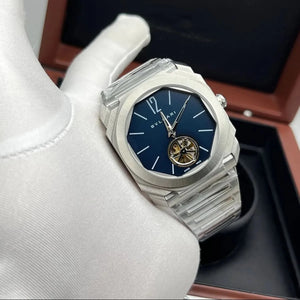 Bvlgari Men’s Octo Blue Dial Tourbillon-Style Watch