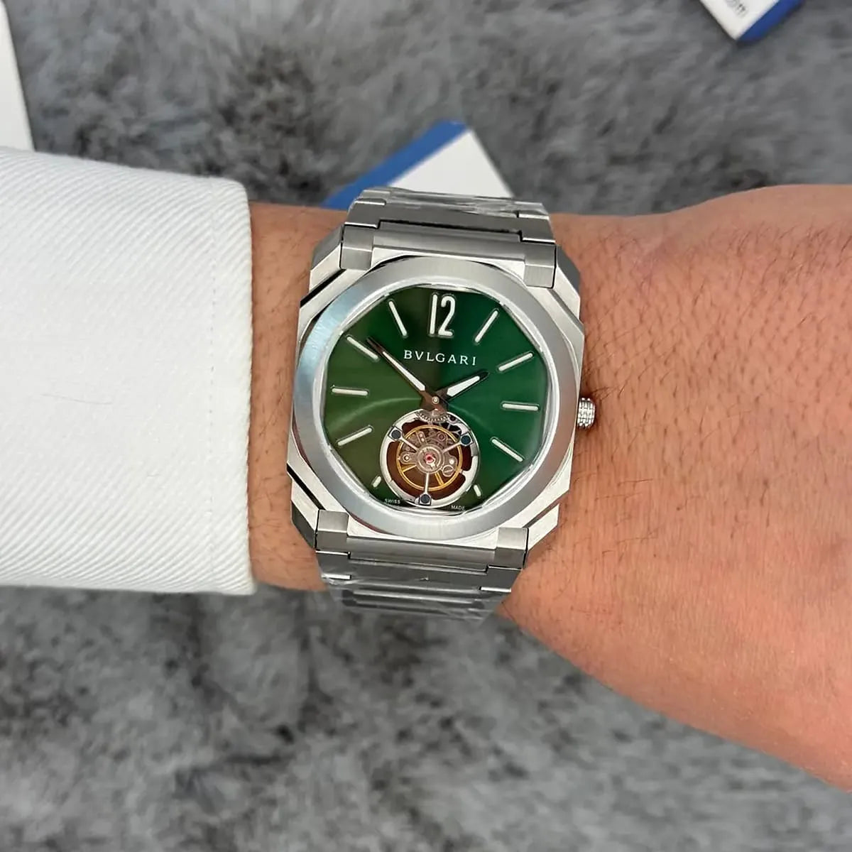 Bvlgari Men’s Octo Green Dial Tourbillon-Style Watch
