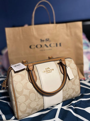 Coach Rowan Satchel Bag In Signature Canvas With Stripe