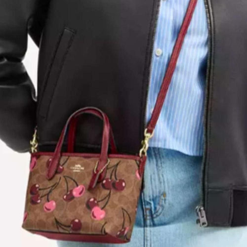 Coach City Mini Tote Bag In Signature Canvas With Cherry Print