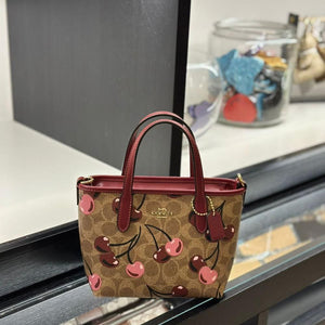 Coach City Mini Tote Bag In Signature Canvas With Cherry Print