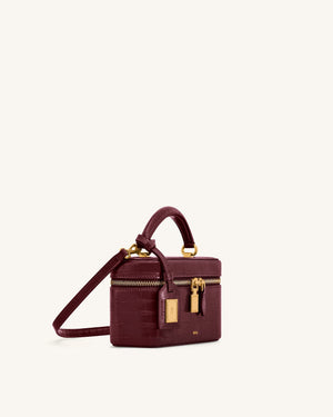 JW PEI Cleo Box Shape Top Handle Bag - Claret Croc