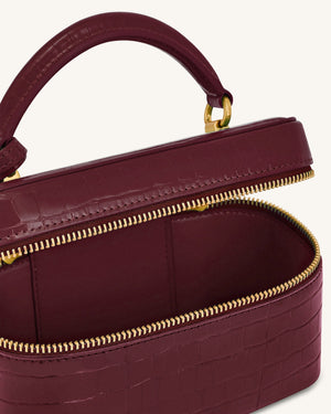 JW PEI Cleo Box Shape Top Handle Bag - Claret Croc