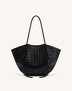 JW PEI Nala wide weave texture tote bag in deep wine color, showcasing durable woven design and spacious interior.