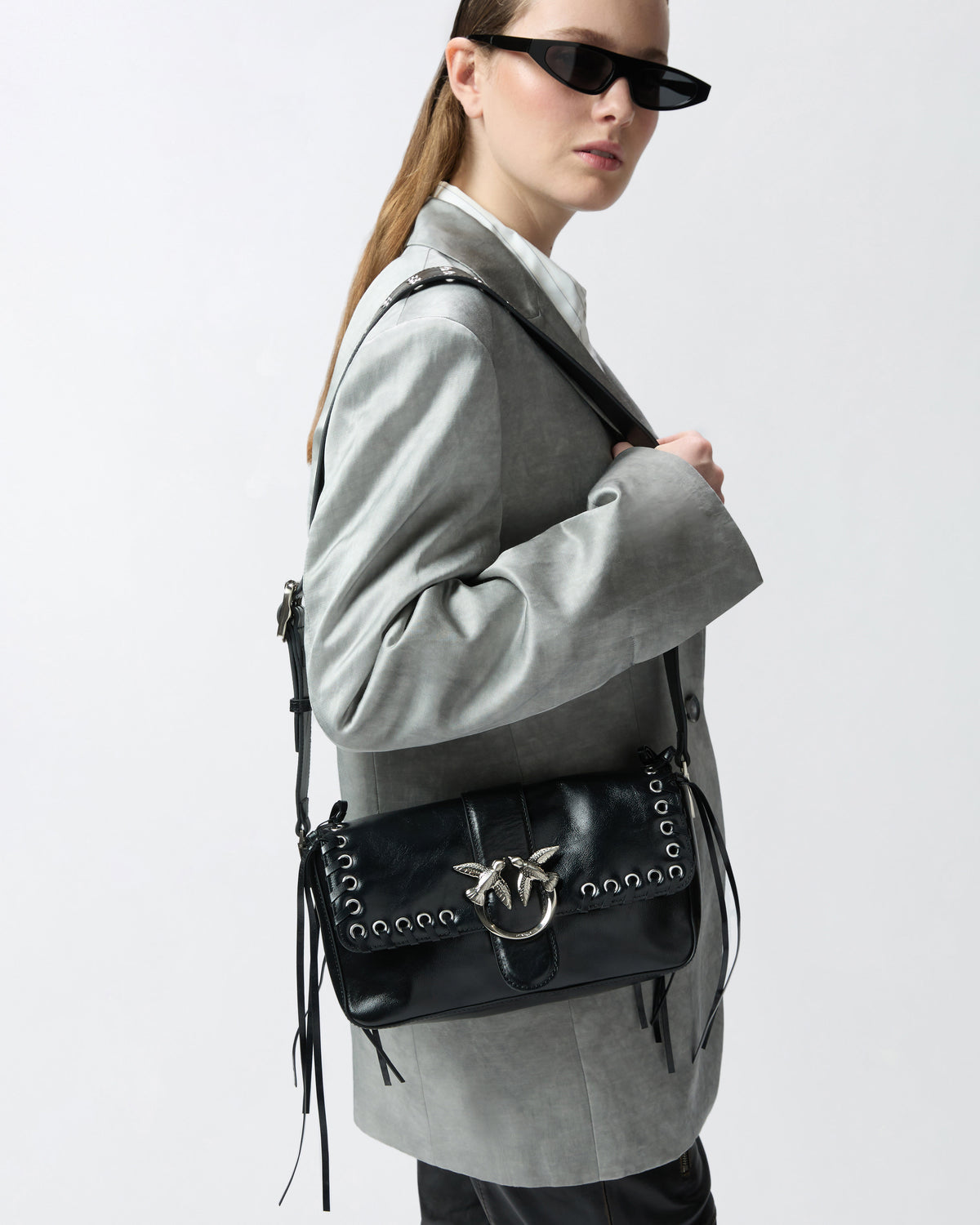 Pinko Love Bag Slouchy soft shoulder bag with fringing