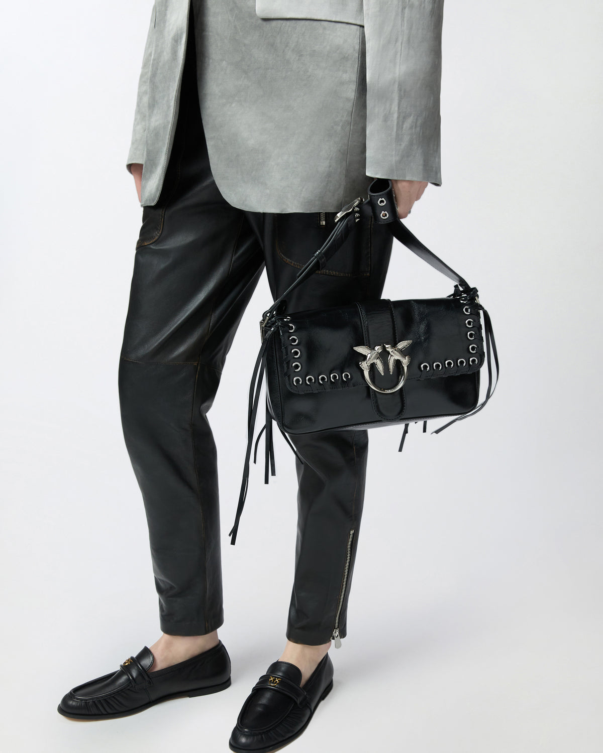Pinko Love Bag Slouchy soft shoulder bag with fringing
