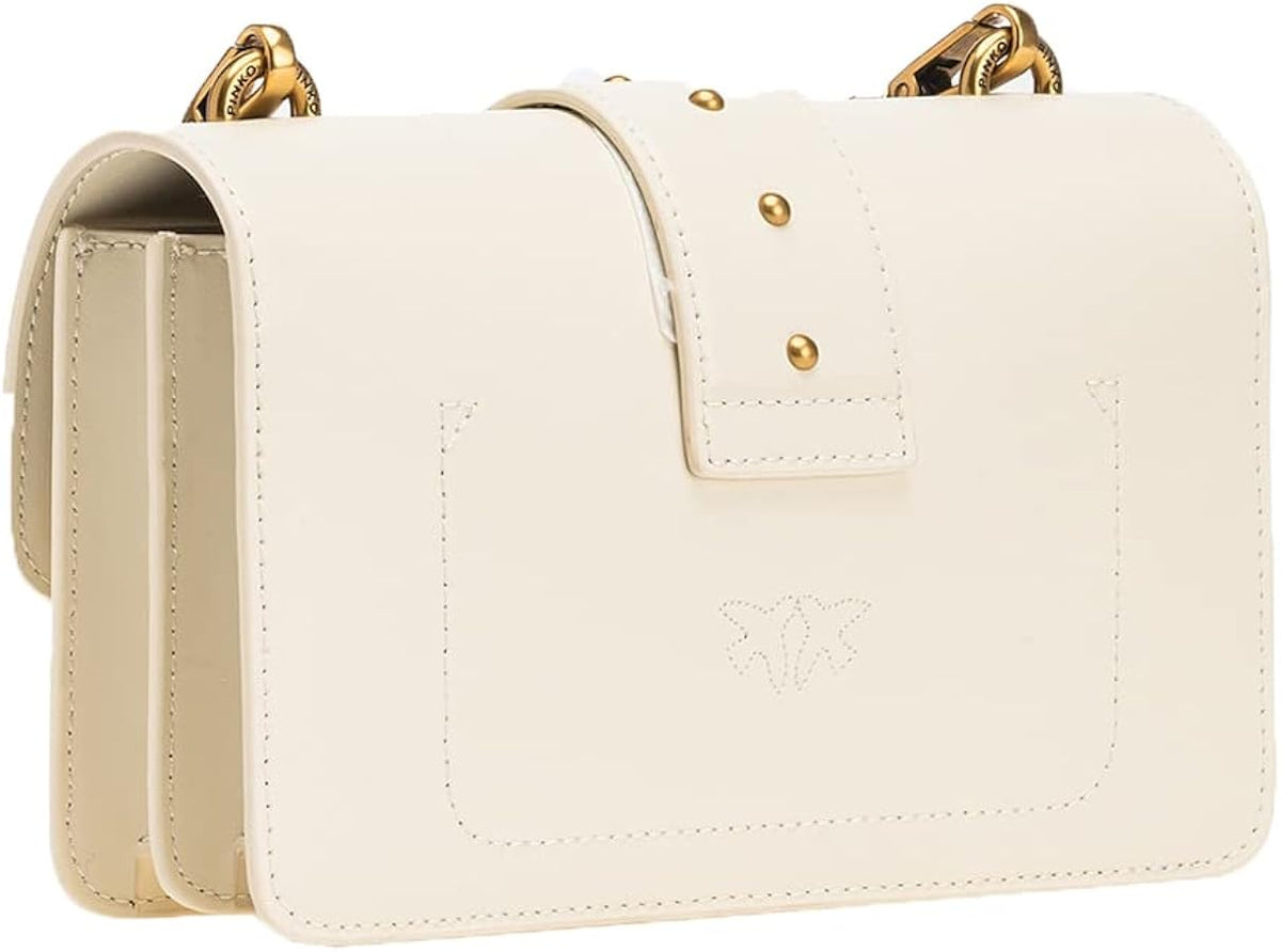 Pinko Mini Love Bag One Simply in pink leather, featuring a compact design with a top handle and gold-tone hardware.