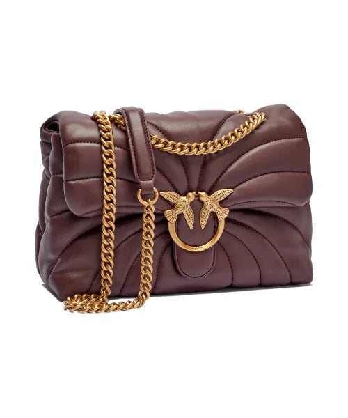Pinko leather shoulder bag Love Puff Classic CL in pink, featuring a sleek design with adjustable strap and stylish hardware.