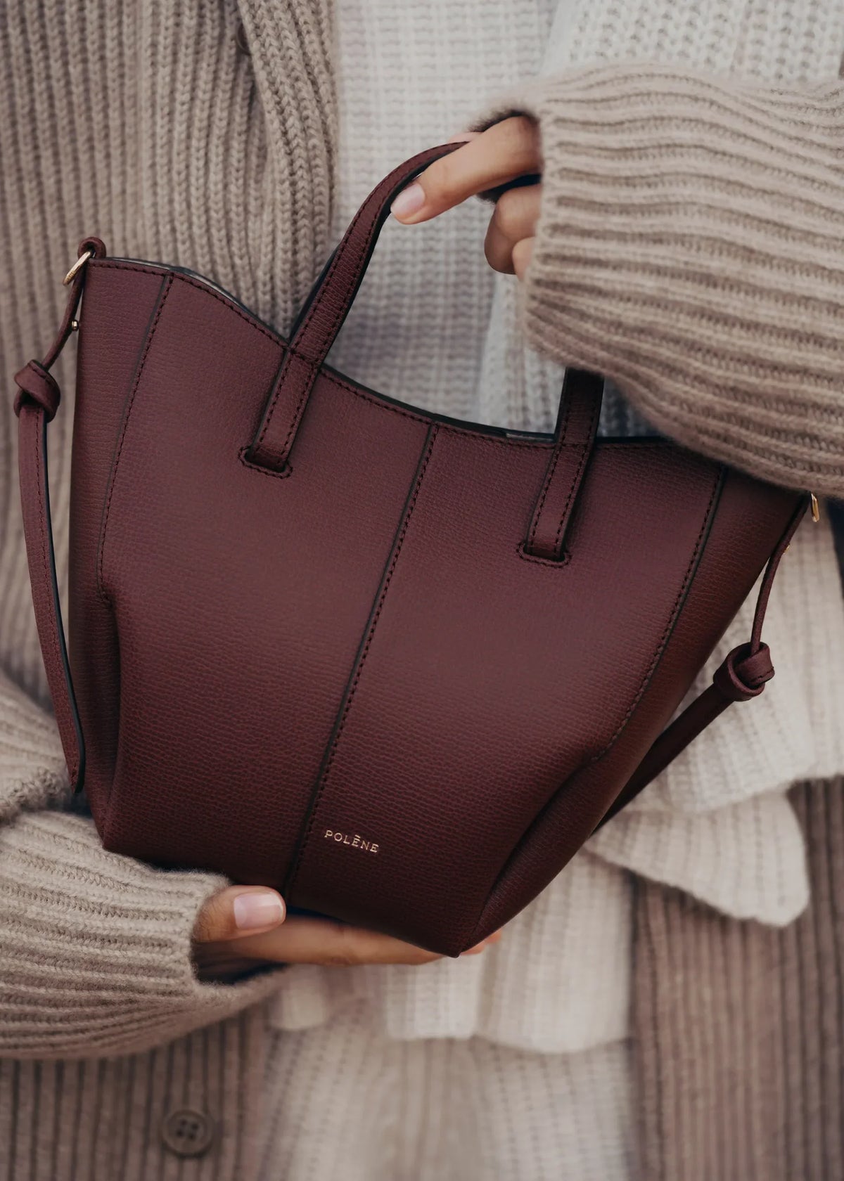 Polene Cyme Tote Nano EDITION TEXTURED BLACK CHERRY