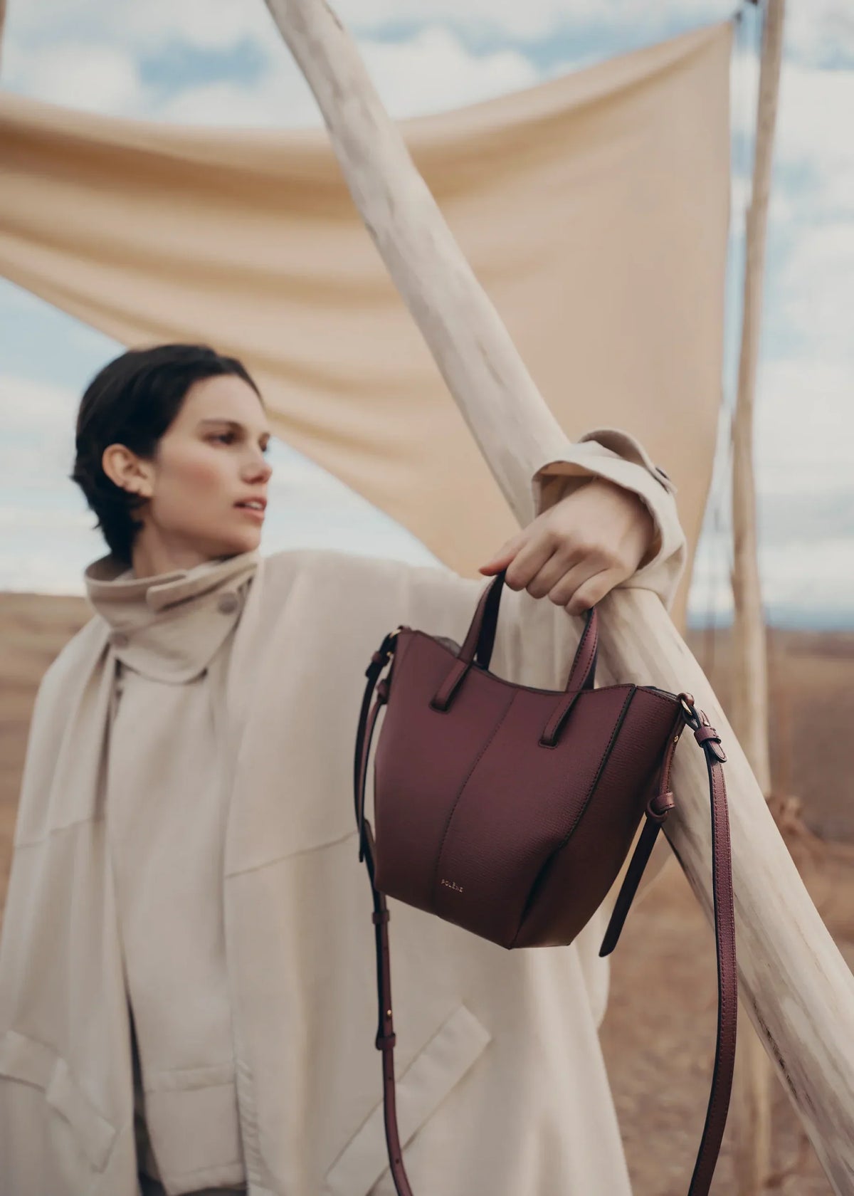 Polene Cyme Tote Nano EDITION TEXTURED BLACK CHERRY