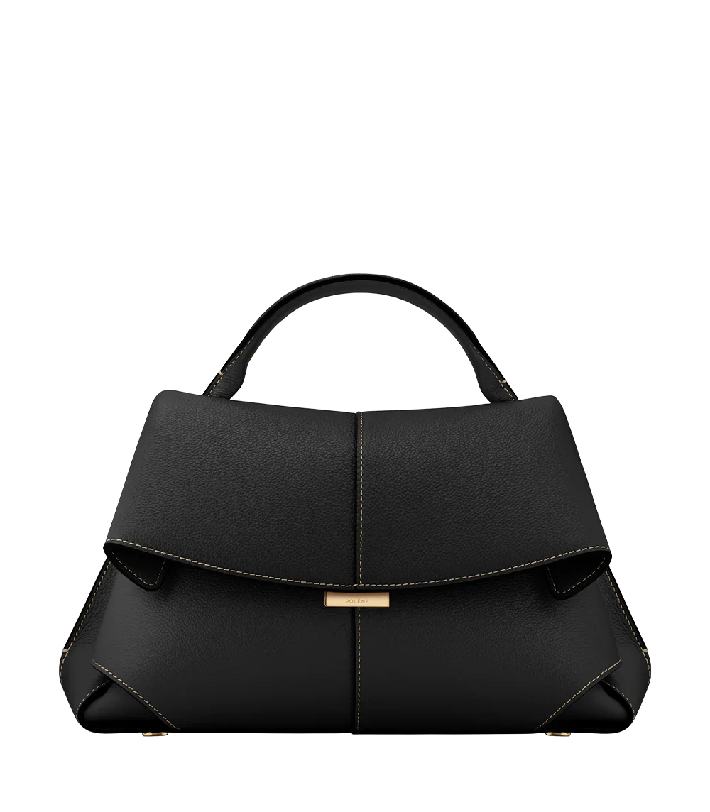 Polène Mokki Edition Textured Black with Ecru Stitching