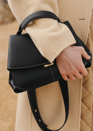 Polène Mokki Edition Textured Black with Ecru Stitching