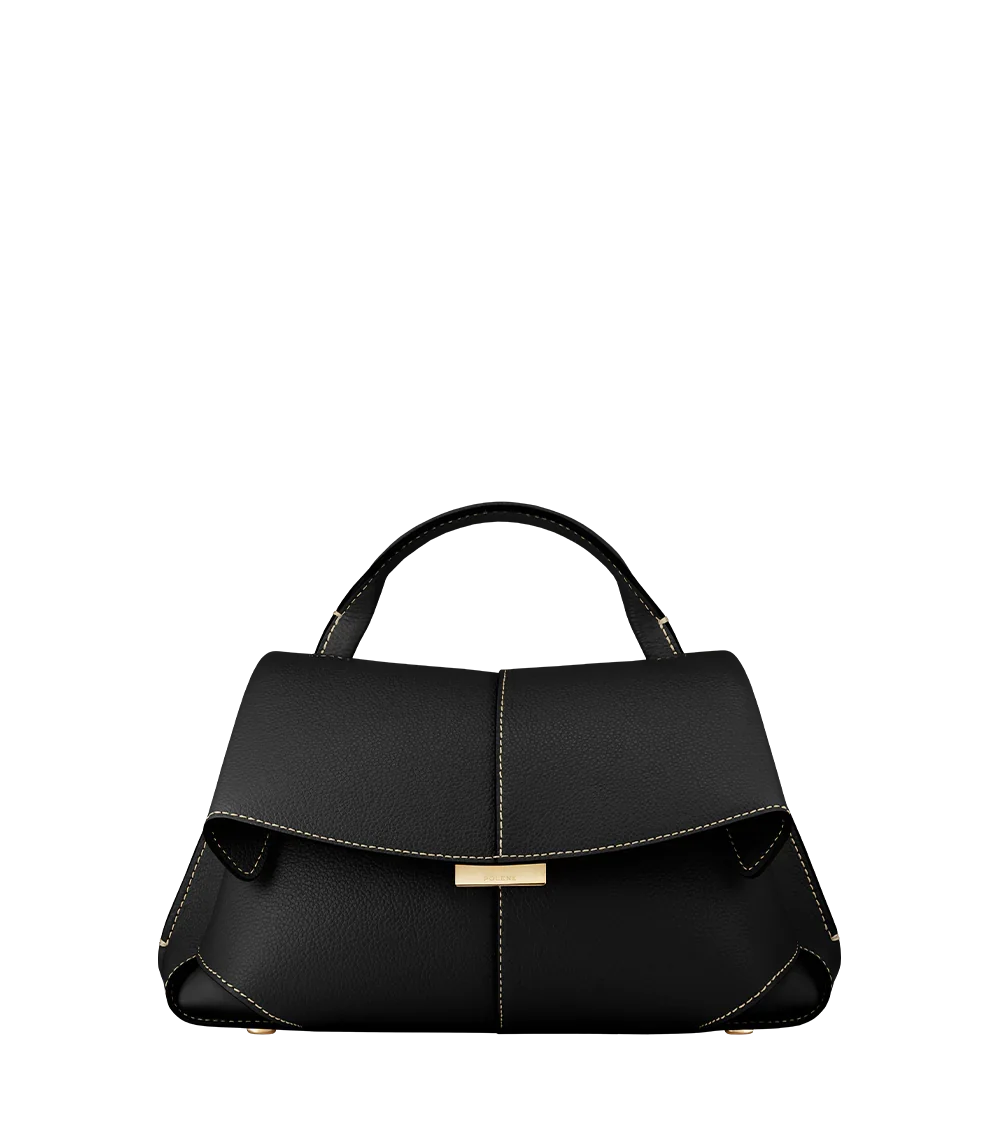 Polène Mokki Mini Edition Textured Black with Ecru Stitching