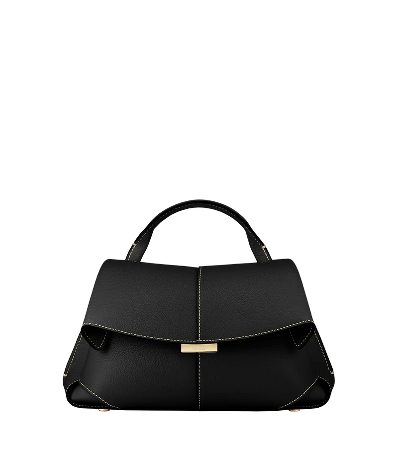 Polène Mokki Mini Edition Textured Black with Ecru Stitching