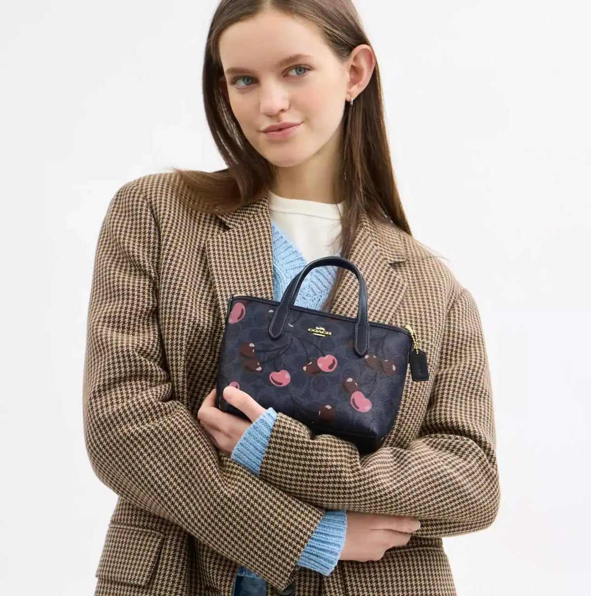 Coach City Mini Tote Bag In Signature Canvas Blue Cherry Print