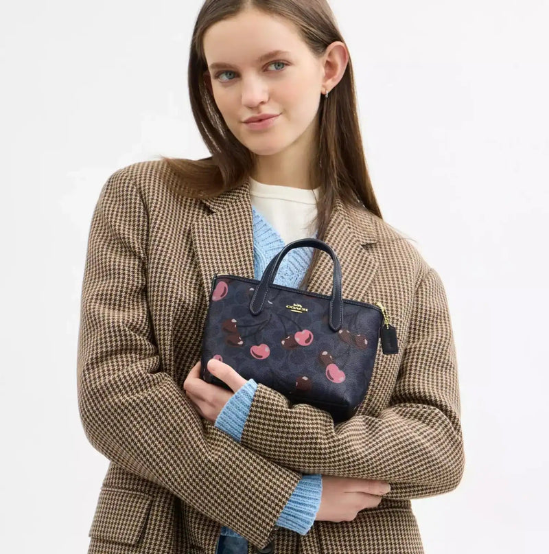 Coach City Mini Tote Bag In Signature Canvas Blue Cherry Print