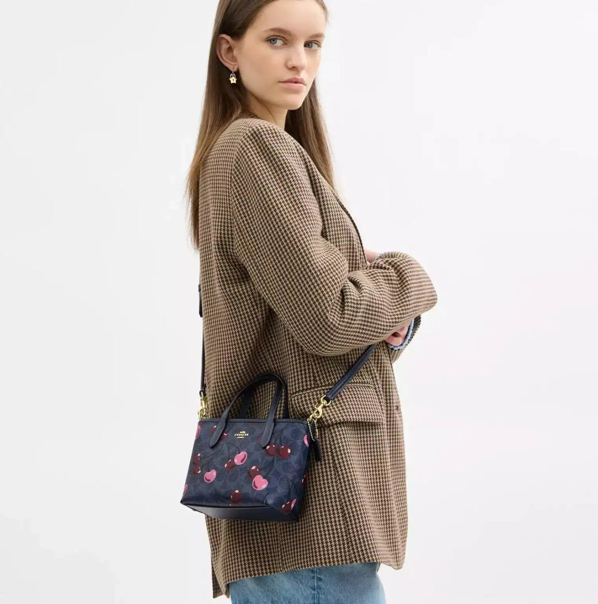 Coach City Mini Tote Bag In Signature Canvas Blue Cherry Print