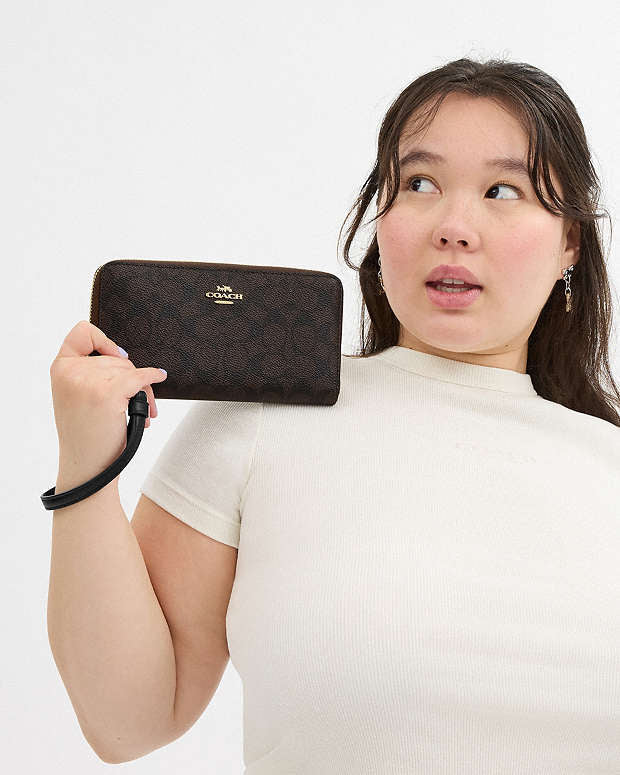 Coach Long Zip Around Wallet In Signature Canvas