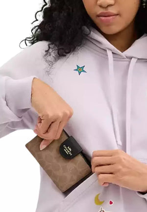 Coach Medium Corner Zip Wallet In Signature Canvas in tan black