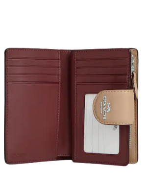 Coach Medium Corner Zip Wallet With Signature Leather in beige