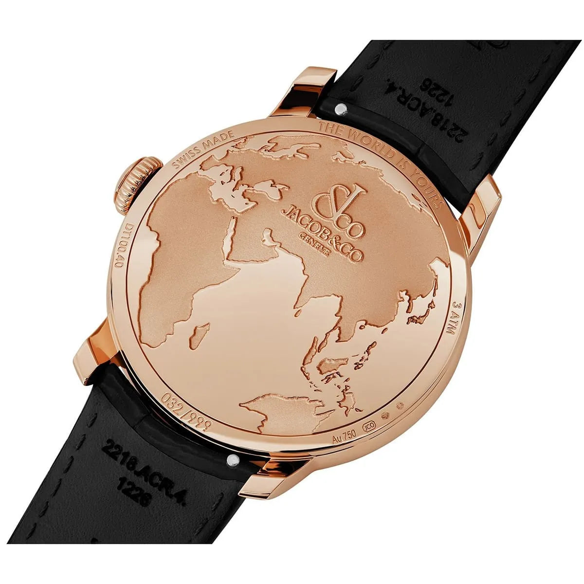 Jacob & Co. Men’s World Map Dual Time Rose Gold Tone Watch