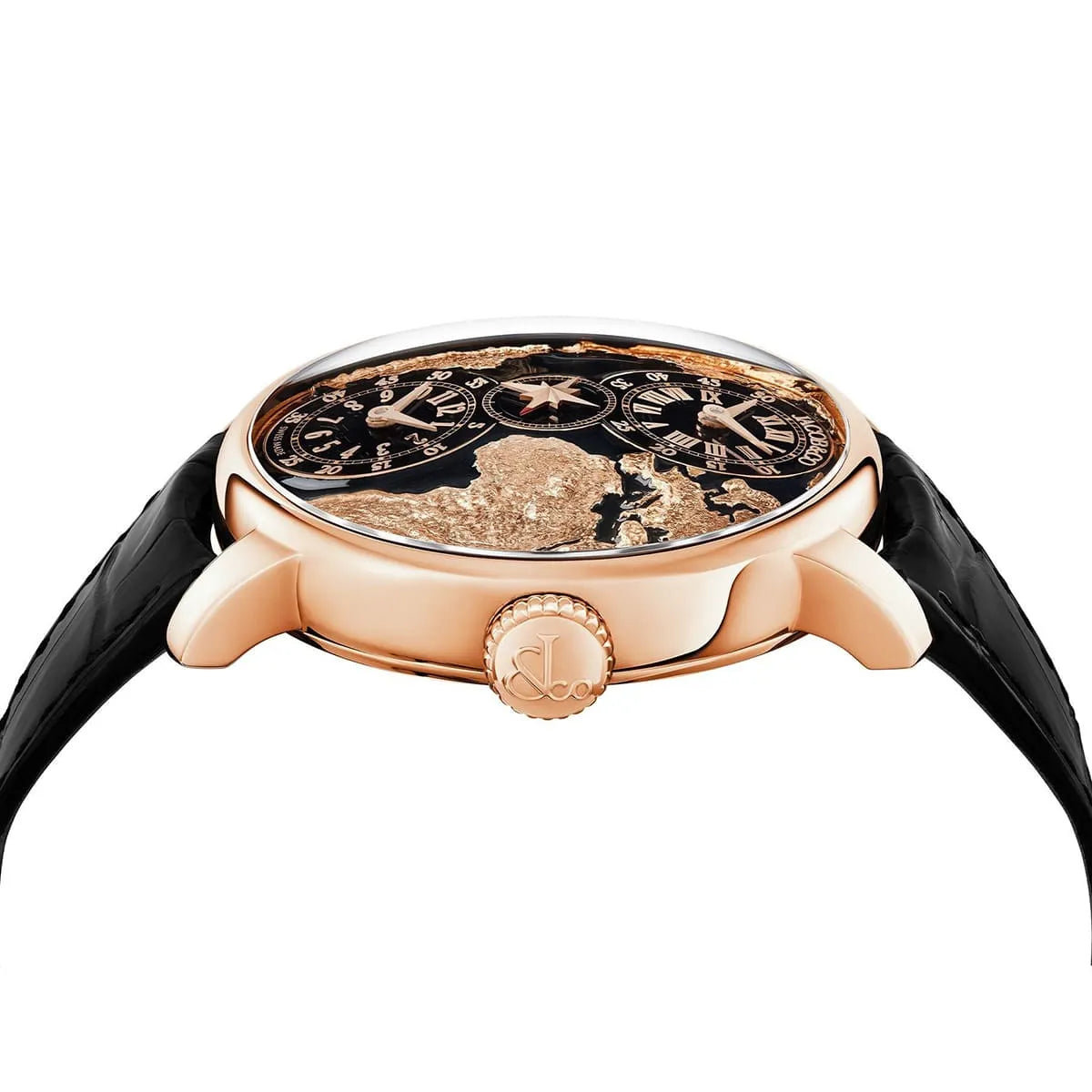 Jacob & Co. Men’s World Map Dual Time Rose Gold Tone Watch