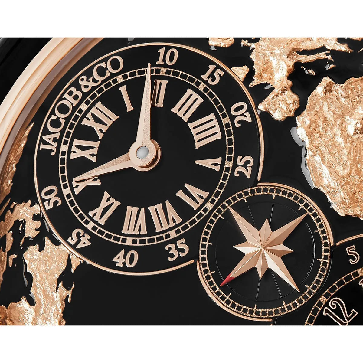 Jacob & Co. Men’s World Map Dual Time Rose Gold Tone Watch