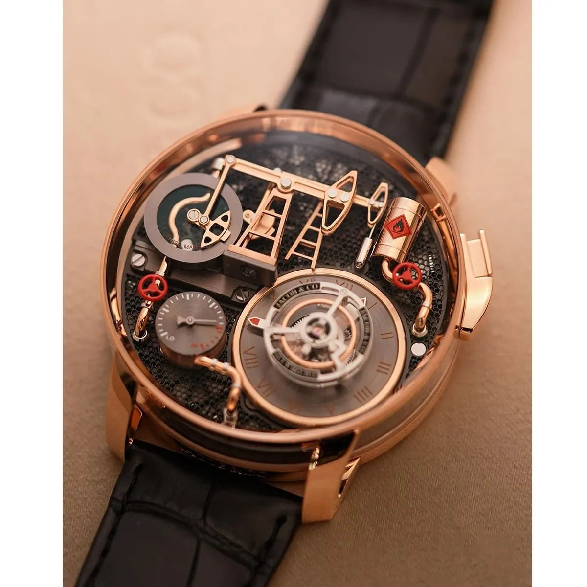 Jacob & Co. Men’s Oil Pump Rose Gold-Tone Skeleton Watch