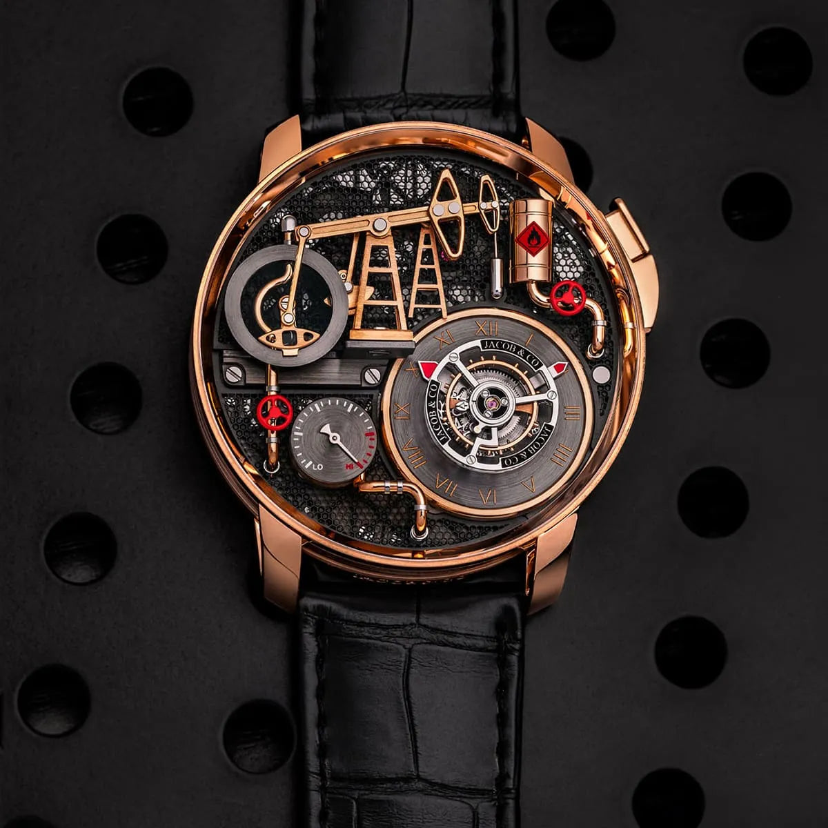 Jacob & Co. Men’s Oil Pump Rose Gold-Tone Skeleton Watch