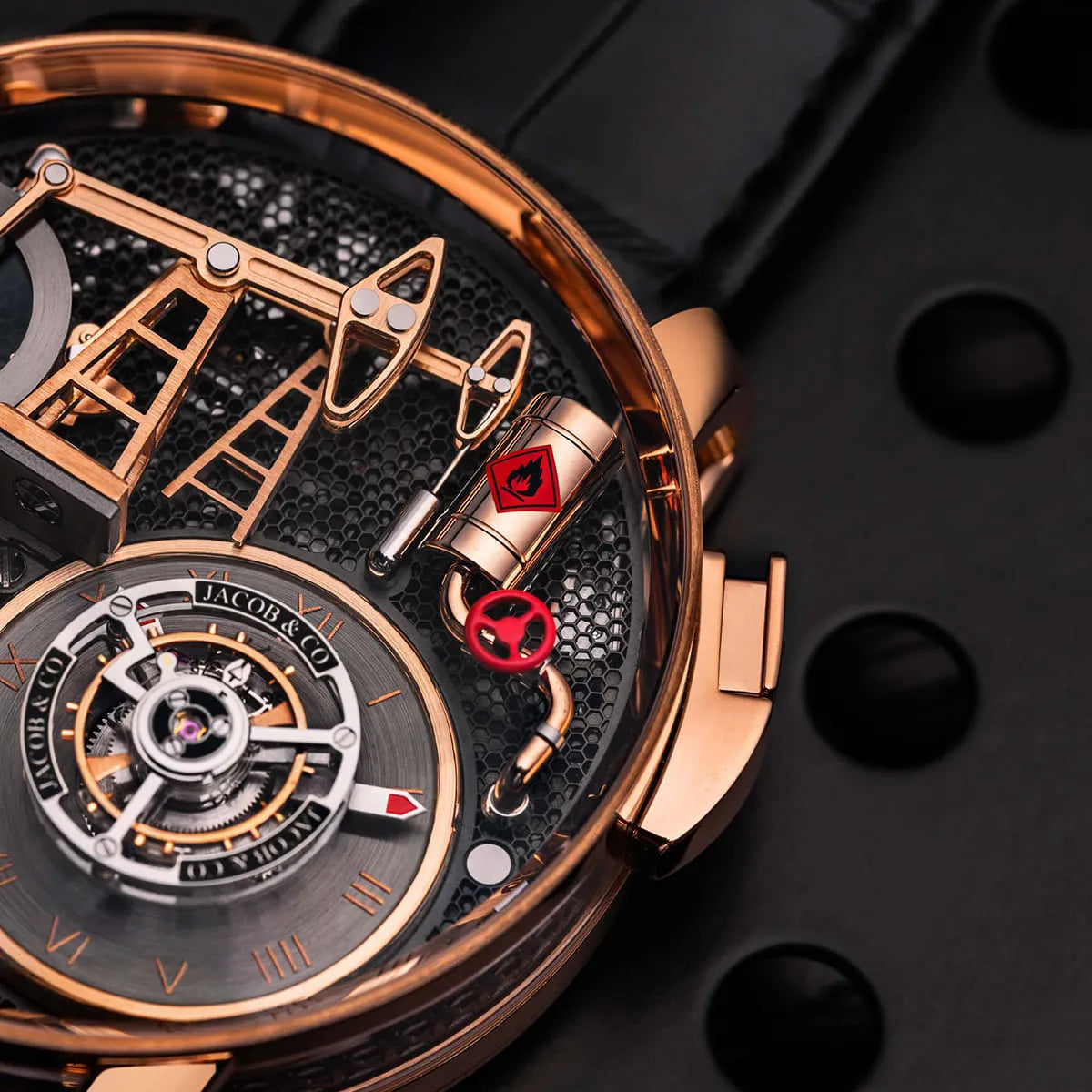 Jacob & Co. Men’s Oil Pump Rose Gold-Tone Skeleton Watch