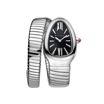 Bvlgari Serpenti Super Clone Swiss Machine 35mm watch with a sleek design and stainless steel case, featuring a black dial.
