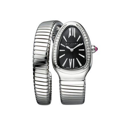 Bvlgari Serpenti Super Clone Swiss Machine 35mm watch with stainless steel bracelet and snake-inspired design.