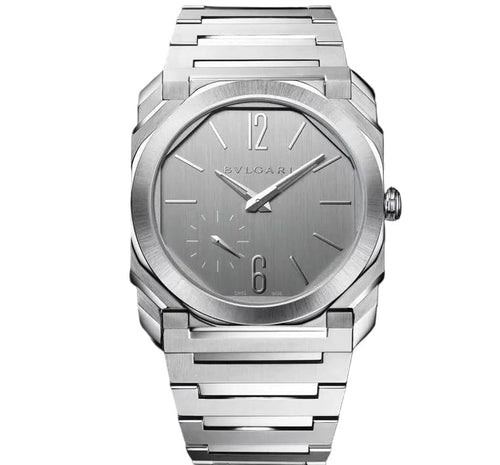 Bvlgari Aucto Super Clone Swiss watch with a 40mm case, featuring a wine-colored dial and stainless steel band.