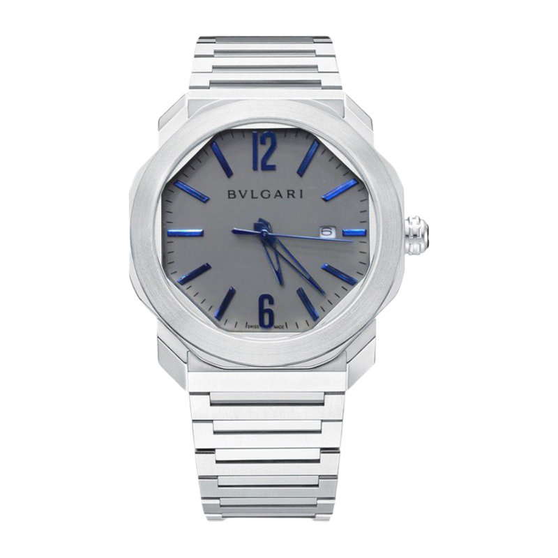 Bvlgari Aucto Super Clone Swiss Watch, 41mm with a sleek wine-colored dial and stainless steel case.