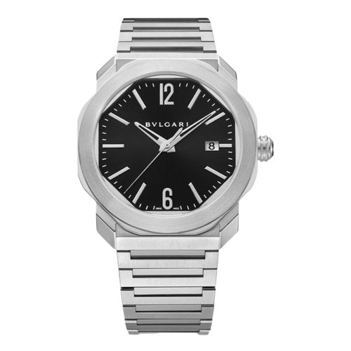 Bvlgari Aucto Super Clone Swiss watch with a 41mm case, featuring a wine-colored dial and stainless steel bracelet.