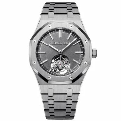 Audemars Piguet Royal Oak selfwinding flying tourbillon Swiss watch with a 41mm case, featuring a detailed dial and elegant design.