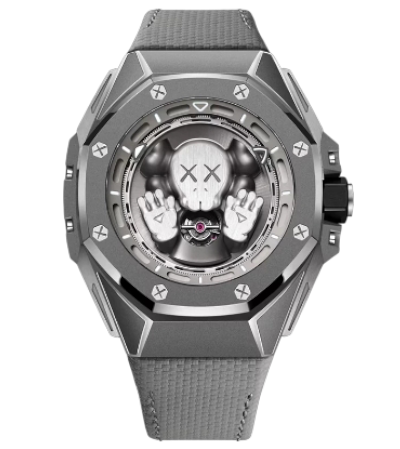 Audemars Piguet Royal Oak Concept KAWS Tourbillon watch with a black dial and 43mm case showcasing intricate dial details.