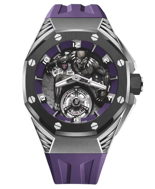Audemars Piguet Concept Black Panther watch with black dial and 42mm case, featuring Swiss movement and sleek design.