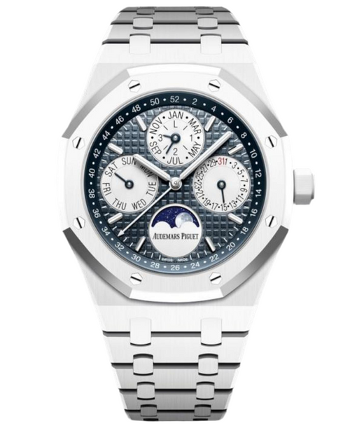 Audemars Piguet Royal Oak Perpetual Calendar watch with Swiss movement, 41mm stainless steel case, featuring a detailed dial.