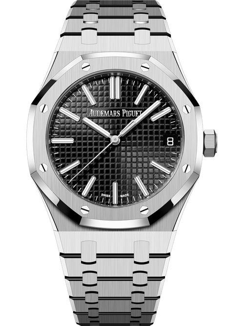 Audemars Piguet Royal Oak Black Super Clone watch with 41mm stainless steel case, black dial, and iconic octagonal bezel.
