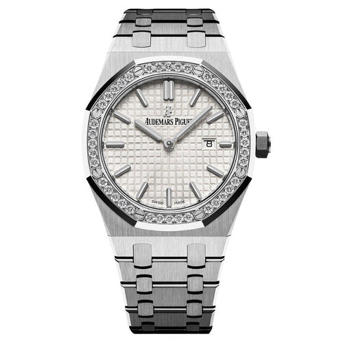 Audemars Piguet Royal Oak lady watch with a 33mm stainless steel case, featuring a sleek design and Swiss movement.