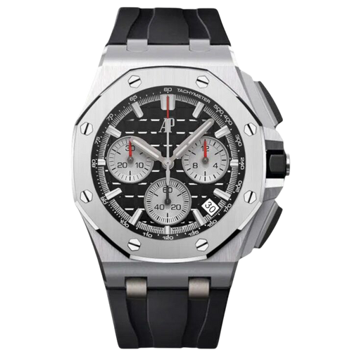 Audemars Piguet Offshore Super Clone Swiss watch with 43mm stainless steel case, detailed dial, and black strap.
