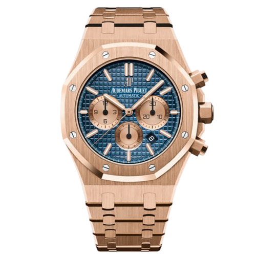 Audemars Piguet chronograph watch with a 41mm Swiss machine movement, featuring a wine-colored dial and stainless steel case.