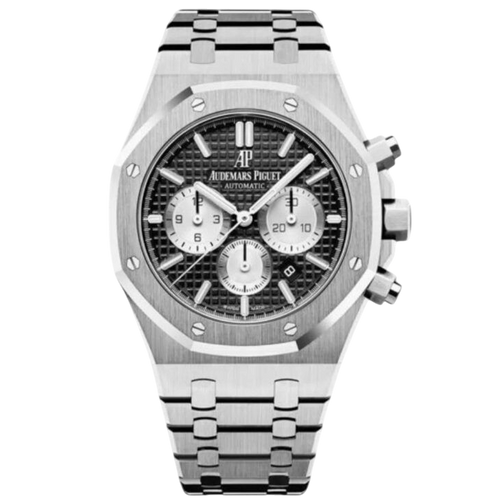 Audemars Piguet chronograph watch with a 41mm case, featuring a detailed dial and Swiss craftsmanship.